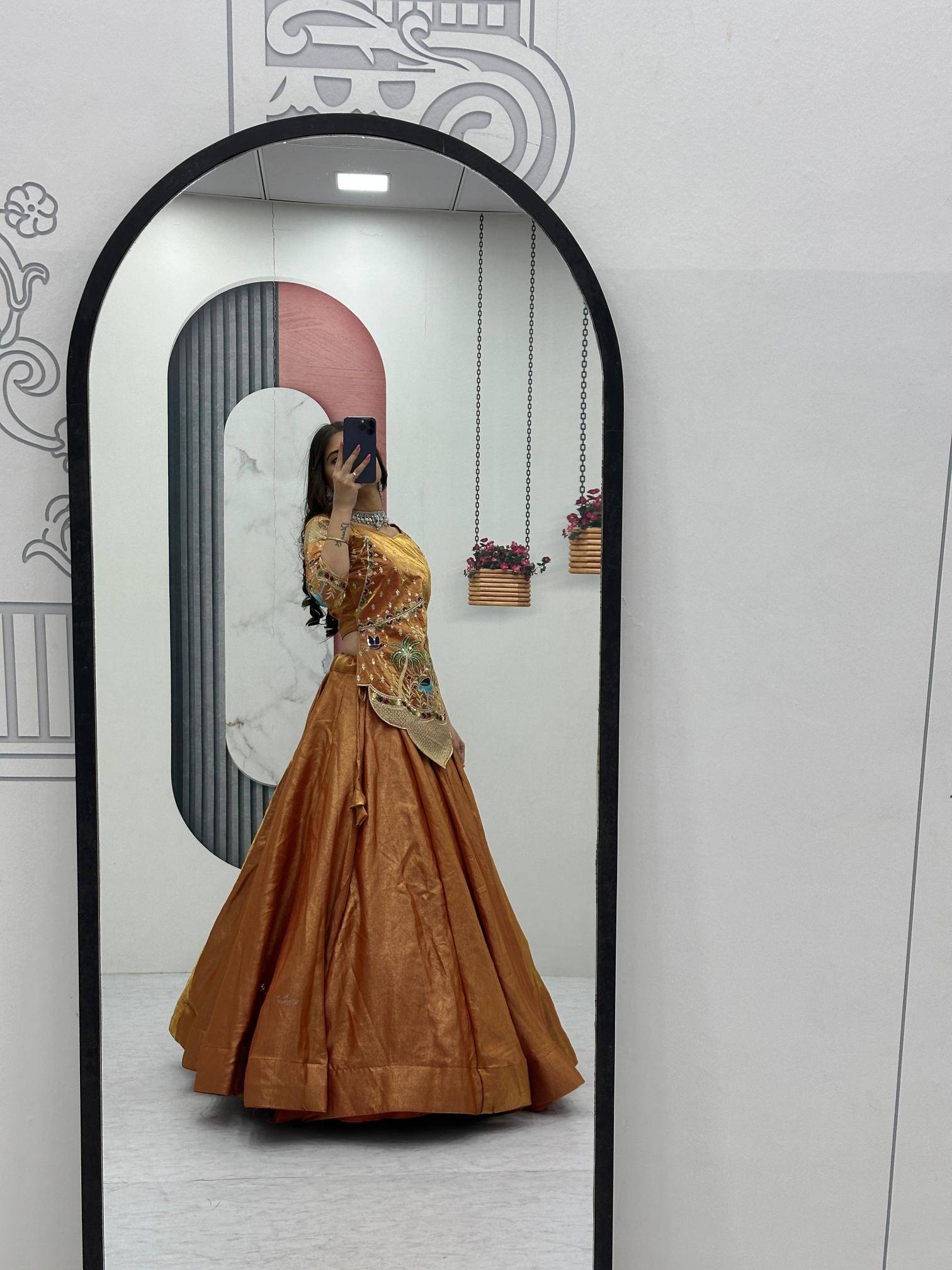 Tapi 312 silk satin Yellow Designer lehenga choli online